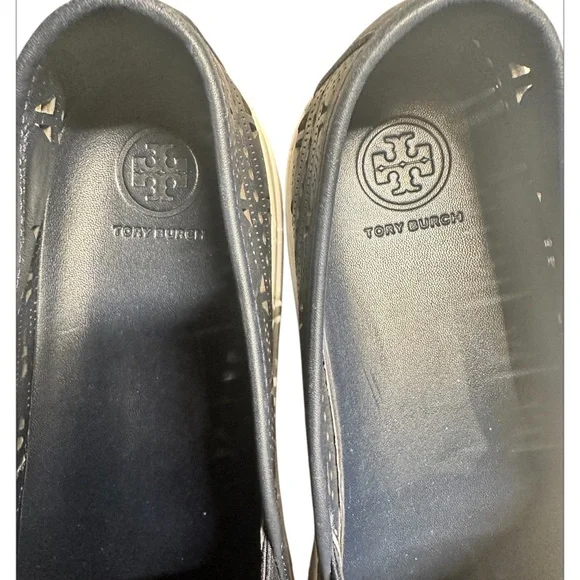 Tory Burch Lennon Dark Navy Blue Slip-On Loafers Lazer Cut Size 10 - Picture 6 of 9